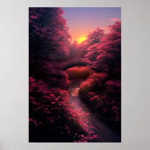 Brug naar de Paarse zonsondergang Poster