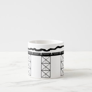 Brug op hoog niveau met kruisende stoomlocomotief espresso kop