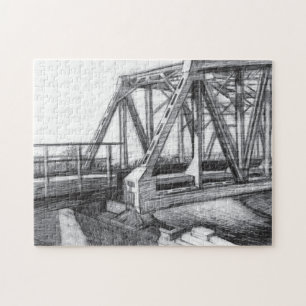 Brug oude pencilart Monochrome Legpuzzel