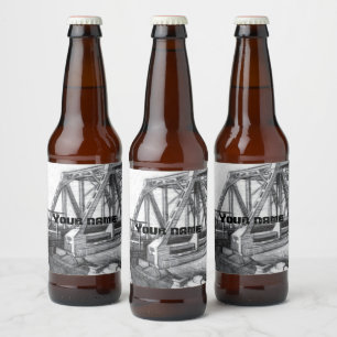 Brug oude pencilart zwart-wit zwart-wit bier etiket