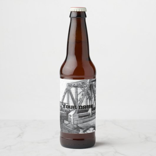 Brug oude pencilart zwart-wit zwart-wit bier etiket (Voorkant)