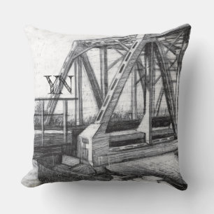 Brug oude pencilart zwart-wit zwart-wit kussen