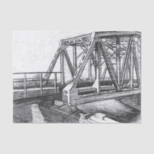 Brug oude pencilart zwart-wit zwart-wit tissuepapier