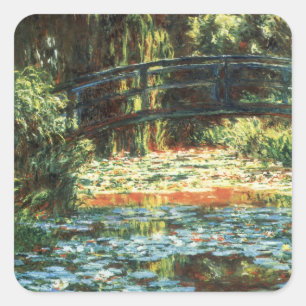 Brug over de waterlieveling door Claude Monet Vierkante Sticker