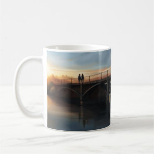 Brug over een rivier koffiemok
