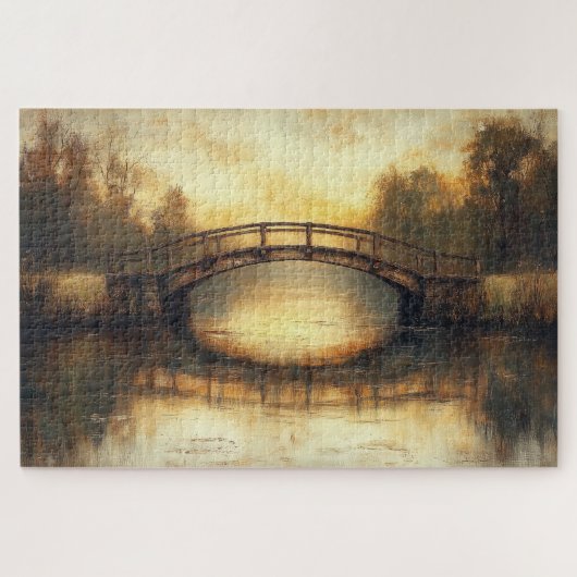  brug over het landschap van de rivierschilderkuns legpuzzel (Horizontaal)
