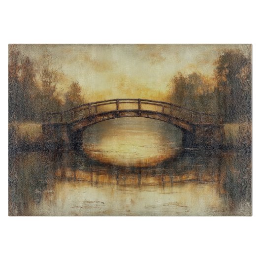 brug over het landschap van de rivierschilderkuns snijplank (Voorkant)