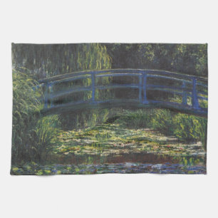 Brug over vijver met waterlelies door Claude Monet Theedoek