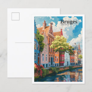 Brugge België Art Vintage Travel Briefkaart
