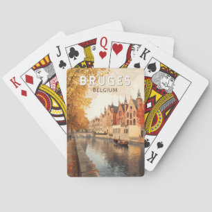 Brugge België Illustratie Reizen Kunst Vintage Pokerkaarten