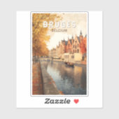 Brugge België Illustratie Reizen Kunst Vintage Sticker (Vel)