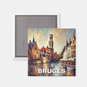 Brugge België Reizen Souvenir Schilderij Magneet (Voorkant / Achterkant)