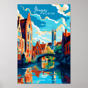 Brugge België vintage reisillustratie Poster