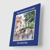 Brugge België Waterverf Blue Square Lijst Vierkante Klok (Hoek)