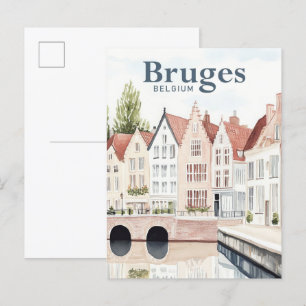 Brugge België Waterverf Schilderij Reizen Briefkaart