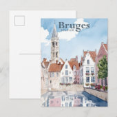 Brugge België Waterverf Schilderij Reizen Briefkaart (Voorkant / Achterkant)