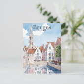 Brugge België Waterverf Schilderij Reizen Briefkaart (Staand voorkant)