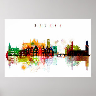 Brugge België Waterverf Skyline Poster