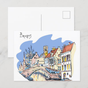 Brugge Kanaal België Illustratie Reizen Briefkaart