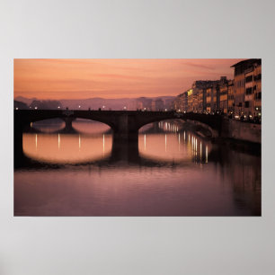 Bruggen over de Arno-rivier bij zonsondergang 2 Poster