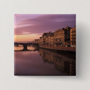 Bruggen over de Arno rivier bij zonsondergang, Vierkante Button 5,1 Cm