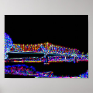 Brugovergang over Ohio River in neonlichten Poster