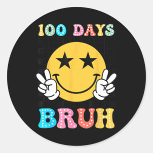 Bruh 100 Days of School Smile Gezicht 100ste Dag v Ronde Sticker