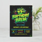 Bruh 12th Birthday Boy Neon Modern Invitation (Debout devant)