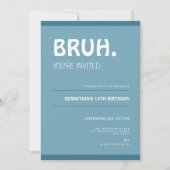 Bruh 14th Birthday Invitation Teens Boy Blue Kaart (Voorkant)