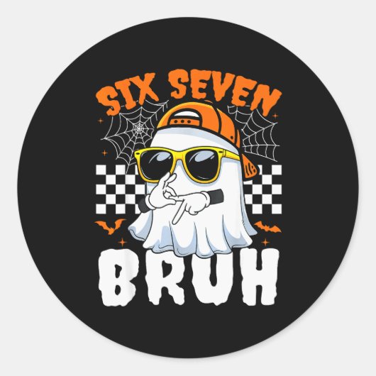 Bruh 67 Halloween Funny Six Seven Meme Brainrot Gh Ronde Sticker (Voorkant)