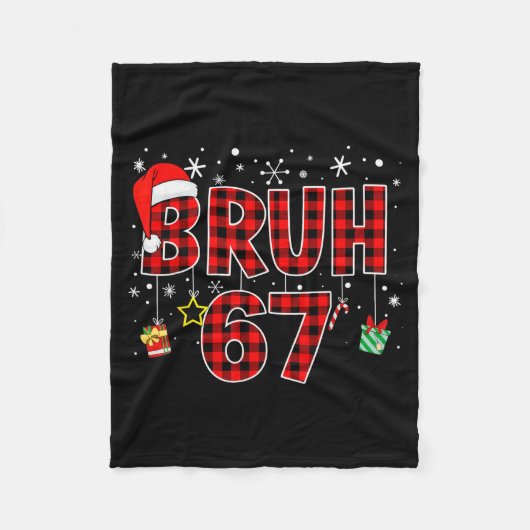 Bruh 67 Meme Funny Christmas Red Plaid Xmas Pajama Fleece Deken (Voorkant)