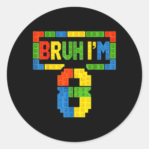 Bruh 8 jaar oude bouwstenen 8e verjaardag jongens ronde sticker