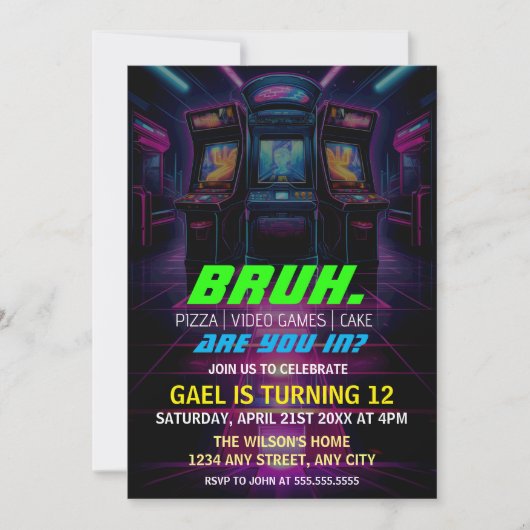 Bruh, ben je binnen? Neon Arcade Video Games Jonge Kaart (Voorkant)