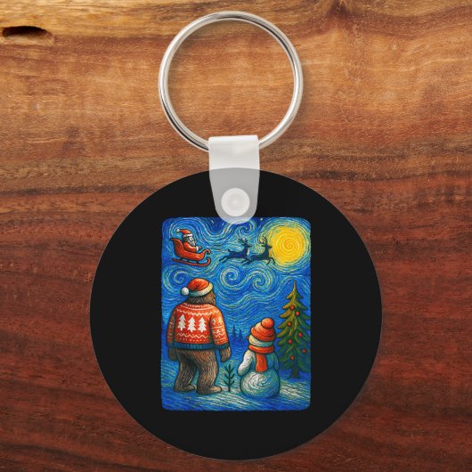 Bruh Bigfoot Snowman Starry Night Christmas Xmas M Sleutelhanger (Voorkant)
