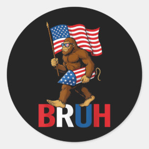 Bruh Bigfoot Vuurwerk Amerikaanse Vlag Patriottisc Ronde Sticker