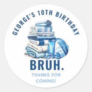 BRUH Blauwe Zwembad Feestje Jongen Verjaardag Beda Ronde Sticker