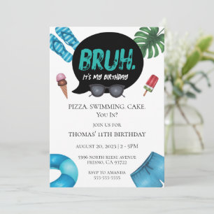 Bruh Boy Zwembad Feest voor Tiener Tween Uitnodigi Kaart