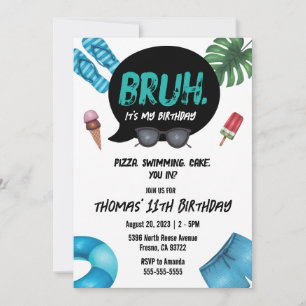Bruh Boy Zwembadfeest Uitnodiging voor Tiener Twee