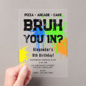 Bruh Boy's Birthday Party Neon Graffiti Teenager Acryl Uitnodigingen (Insitu (Draagbaar))