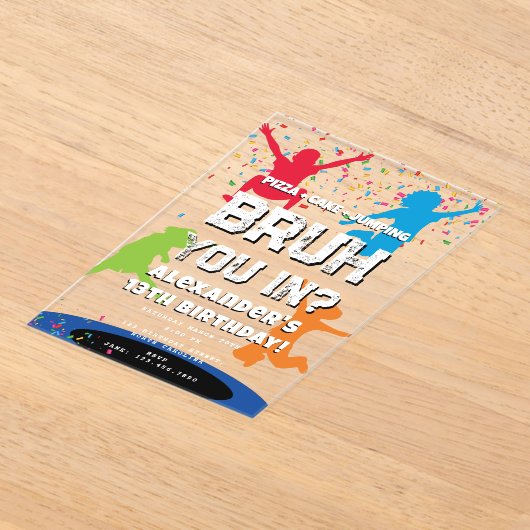 Bruh Boy's Birthday Party Teenager Jump Trampoline Acryl Uitnodigingen (Laagn)