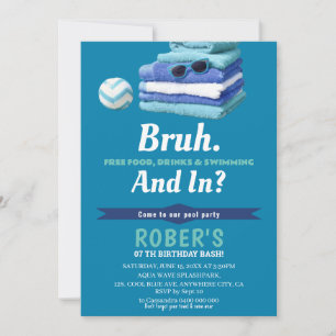 BRUH Boys Blue Pool Party Anniversaire Invitation