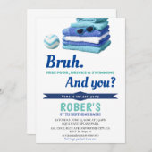 BRUH Boys Blue Pool Party Anniversaire Invitation (Devant / Derrière)
