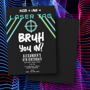 Bruh Boy's Verjaardag Neon Laser Tag Kaart