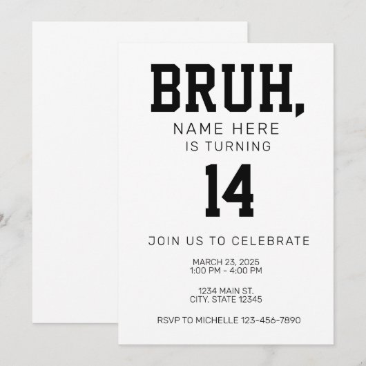 Bruh Bro Birthday Invitation (Devant / Derrière)