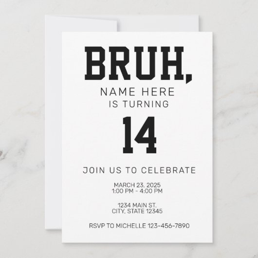 Bruh Bro Birthday Invitation Kaart (Voorkant)