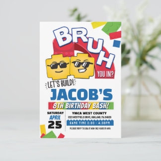 Bruh Building Block Birthday Invitation