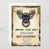 Bruh camo deer hunting party invitation (Devant / Derrière)