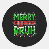 Bruh Christmas Red Plaid Ronde Sticker (Voorkant)