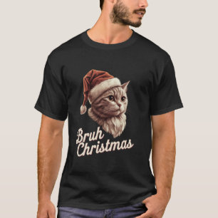 Bruh Christmas Retro 70s Cats Kittens Santa Hats C T-shirt