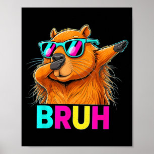 Bruh Dab Beaver Retro Zonnebrillen Dabbing Groundh Poster